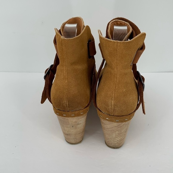Free People Bungalow Wood clog ankle boots brown suede leather strap cross 40 10 - Picture 5 of 7